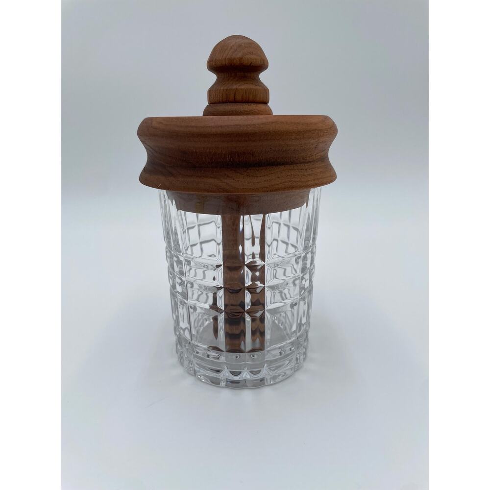 Honey Dipper Jar - Cherry Wood and Glass - Hand turned Lid and Dipper